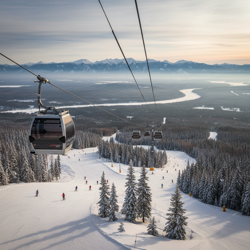 Open-air gondola ride at Blue Mountain with fall colours on the escarpment below