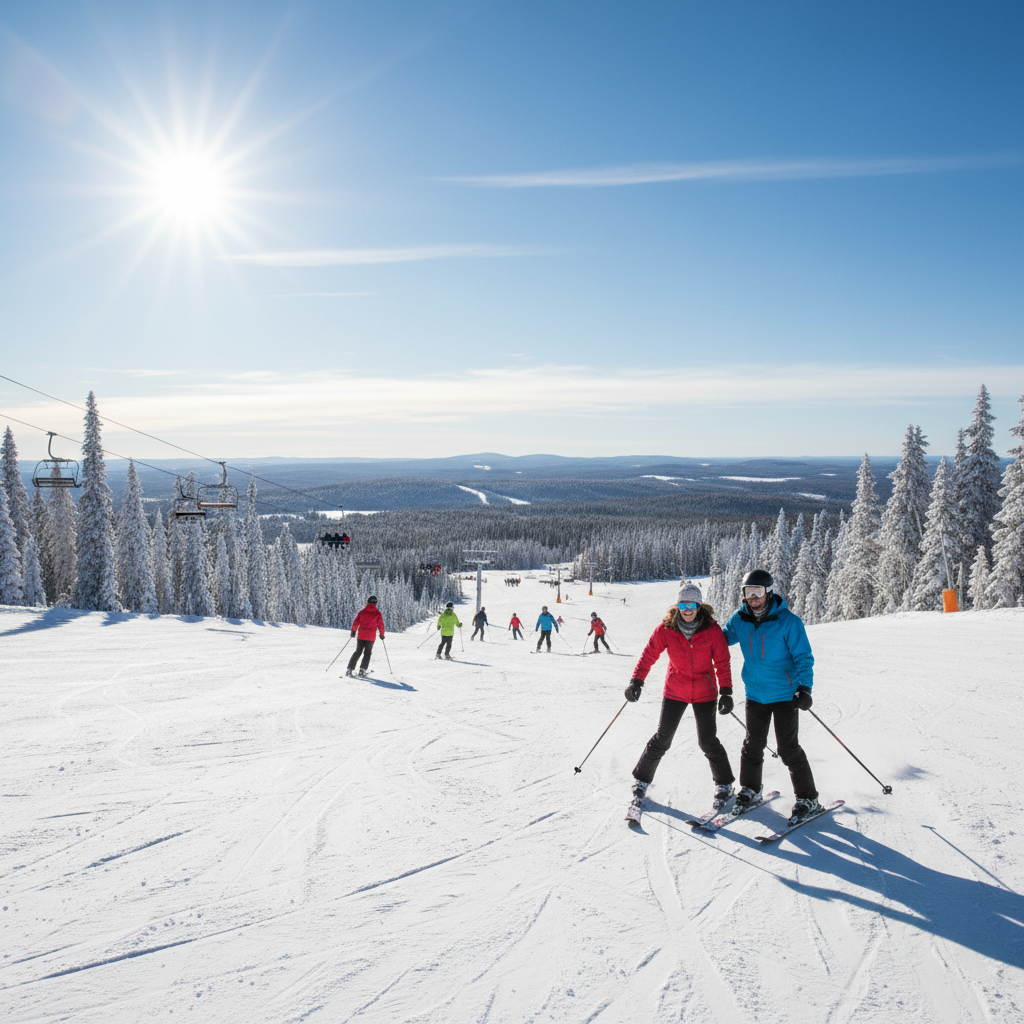 Skiers on the slopes at Blue Mountain near Collingwood