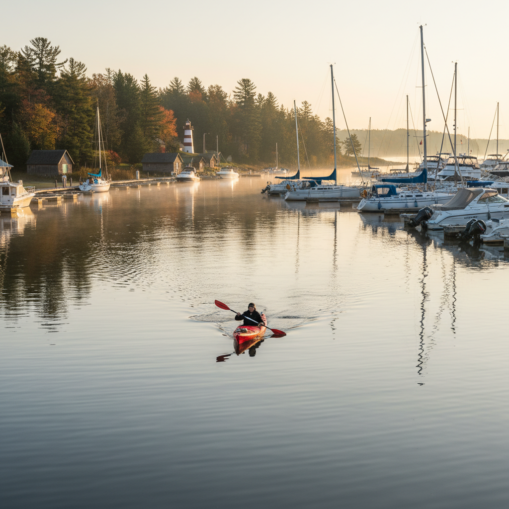 Kayakers paddling near the Collingwood harbour on Georgian Bay