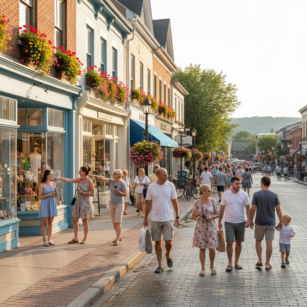 Visitors strolling along Hurontario Street in downtown Collingwood