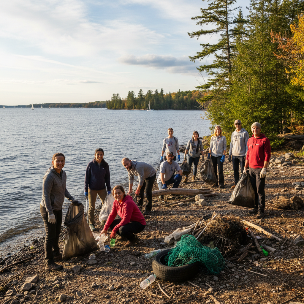 Volunteers at a community cleanup event along the Collingwood waterfront